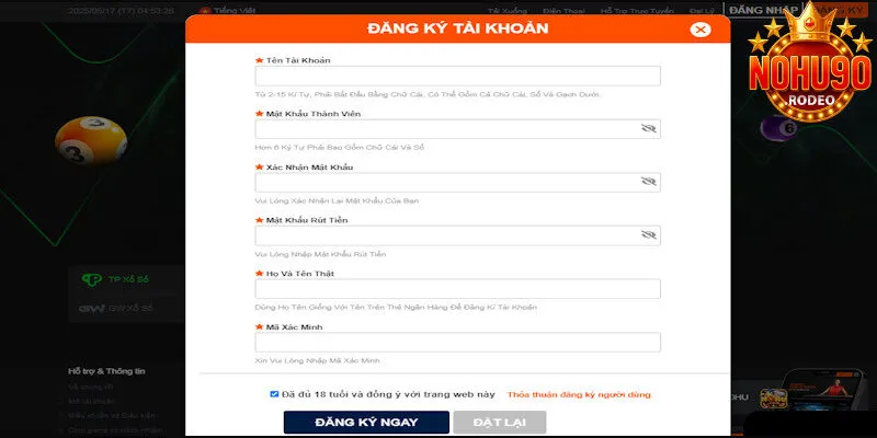 Thao tác đăng ký Nohu90 rất đơn giản