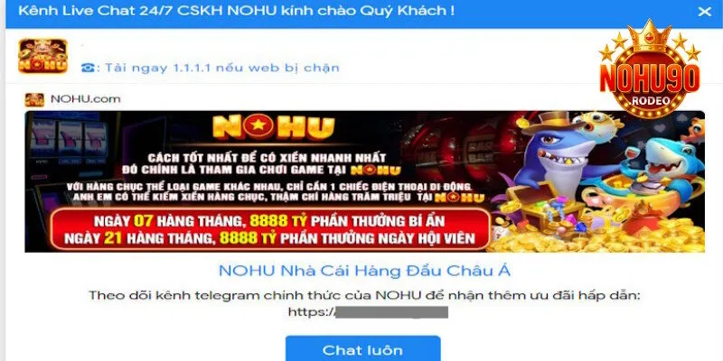 Nhận phản hồi trong vài giây liên hệ Nohu90 qua live chat